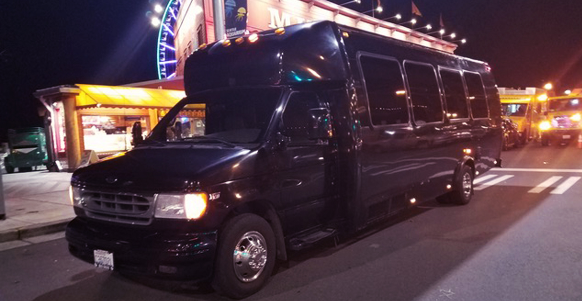 Seattle Party Limo hero slider image showing a luxury party bus from the live site